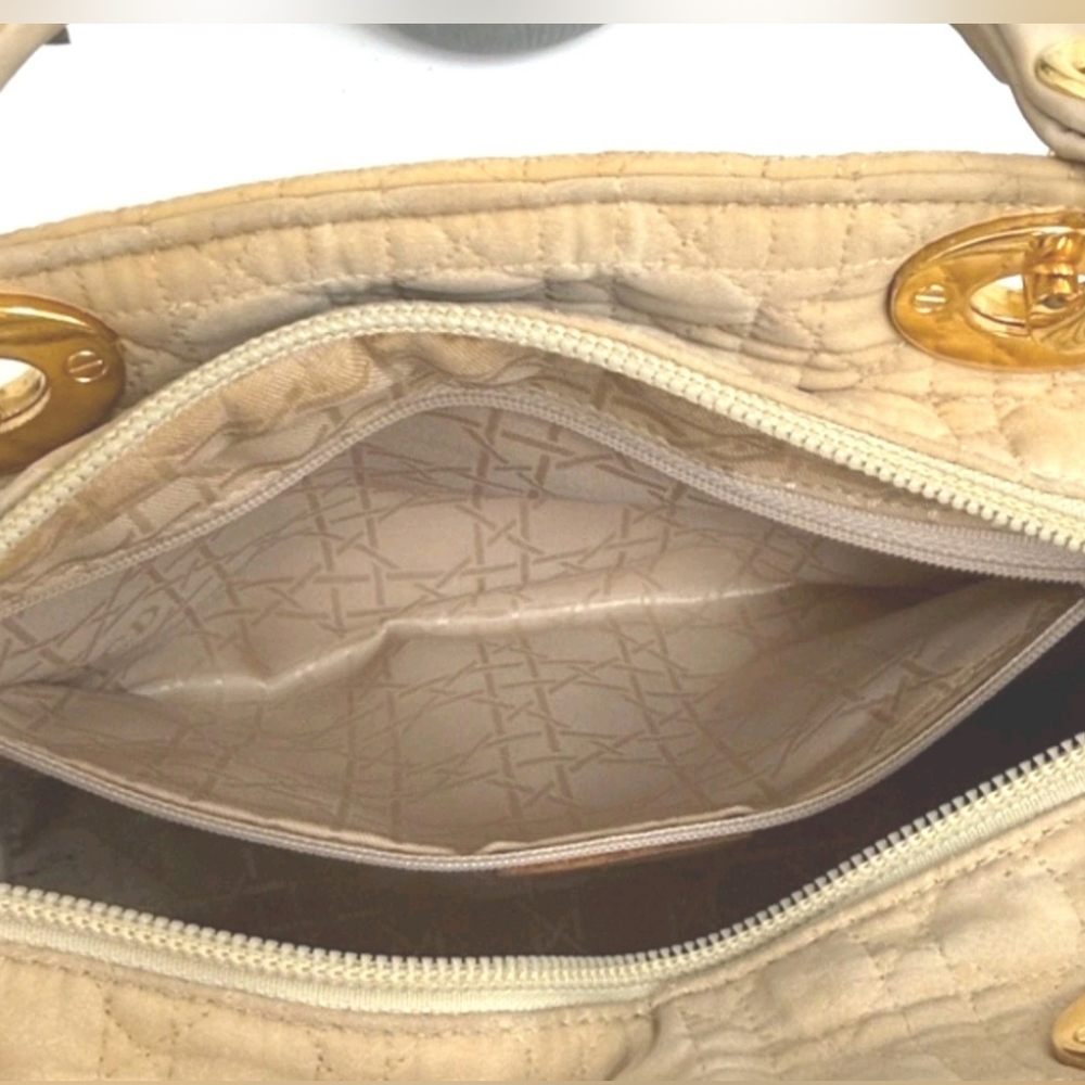 Christian Dior Vintage Lady Dior Bag Cannage Tan Quilt Nylon Medium COA included - Picture 11 of 15